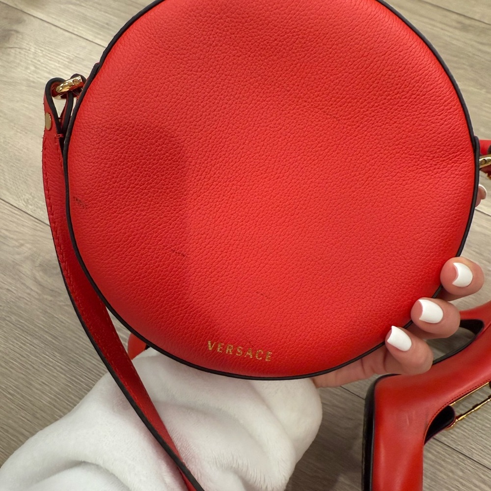 Versace Vibrant Red Circle Crossbody Bag